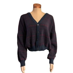 Made in Italy Vintage Wool Blend Cardigan V-Neck Button XL Blue Purple Geometric